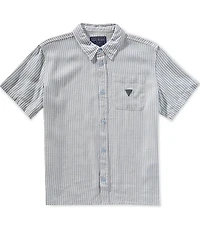 Guess Big Boys Short Sleeve Oversized Stripe Viscose Linen Shirt