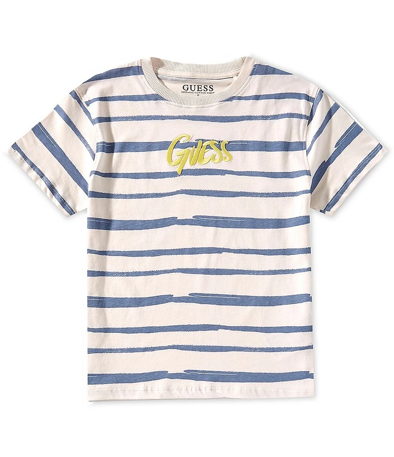 Guess Big Boys Short Sleeve Striped Embossed Guess Logo T-Shirt