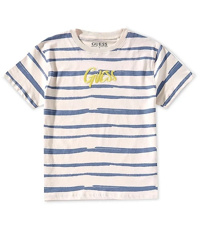 Guess Big Boys Short Sleeve Striped Embossed Guess Logo T-Shirt