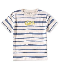 Guess Big Boys Short Sleeve Striped Embossed Guess Logo T-Shirt