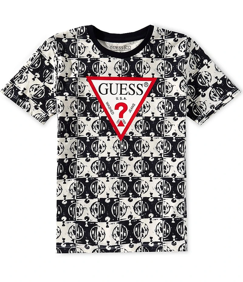 Guess Big Boys Short Sleeve Checker Guess Logo T-Shirt