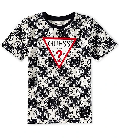 Guess Big Boys Short Sleeve Checker Guess Logo T-Shirt