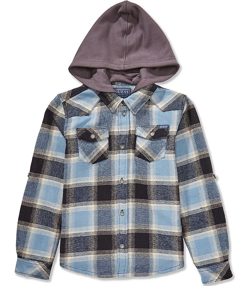 Guess Big Boys Hooded Plaid Shacket