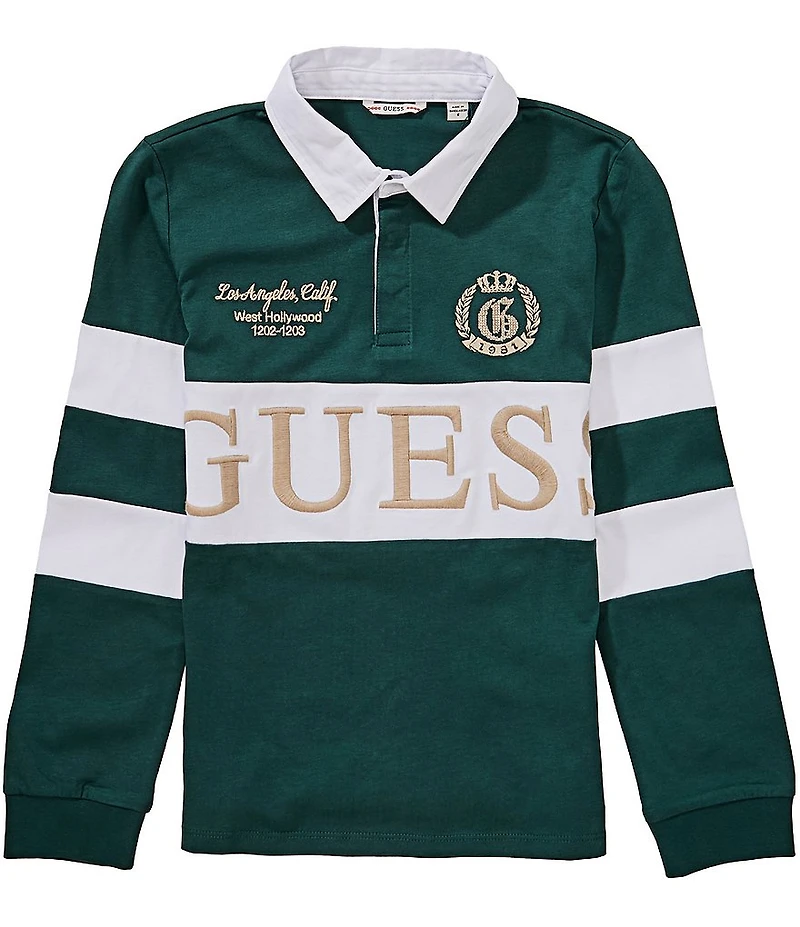Guess Big Boys Long Sleeve Stripe Rugby Polo Pullover T-Shirt