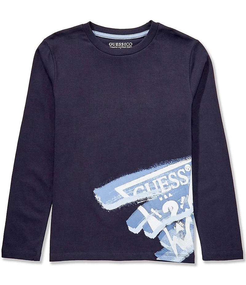 Guess Big Boys Long Sleeve Tri Logo Guess T-Shirt