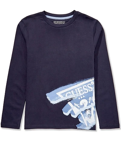 Guess Big Boys Long Sleeve Tri Logo Guess T-Shirt