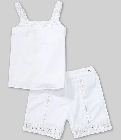 Guess Big Girls Shoulder Strap Cotton Lace Trim Tank Top & Shorts Set