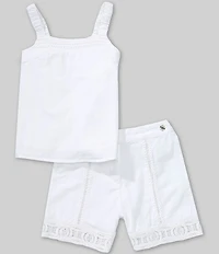 Guess Big Girls Shoulder Strap Cotton Lace Trim Tank Top & Shorts Set