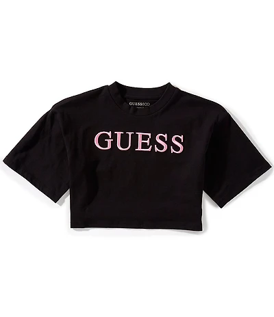 Guess Big Girls 3/4-Sleeve Embossed-Logo-Embroidered Boxy T-Shirt
