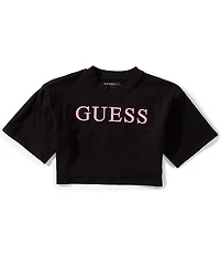 Guess Big Girls 3/4-Sleeve Embossed-Logo-Embroidered Boxy T-Shirt