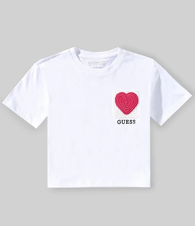 Guess Big Girls Heart Crochet Pocket Short Sleeve Boxy Cropped T-Shirt