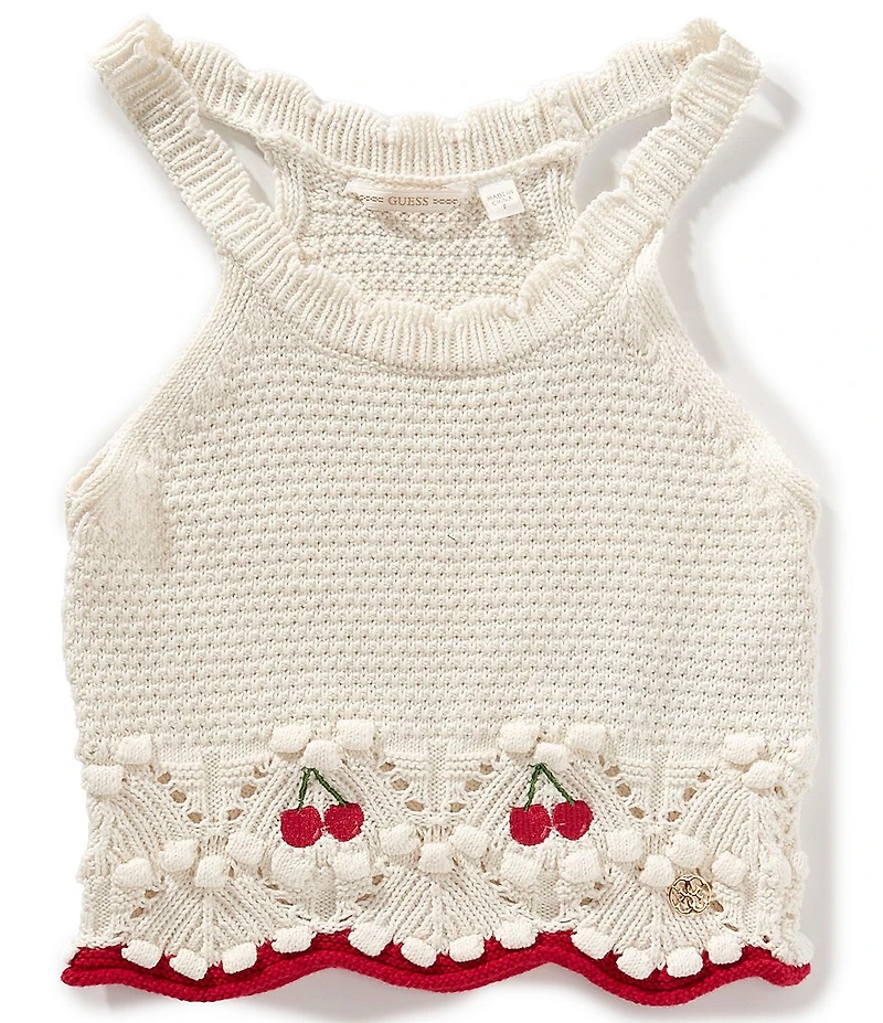 Guess Big Girls Sleeveless Cherry-Embroidered Crocheted Tank Top
