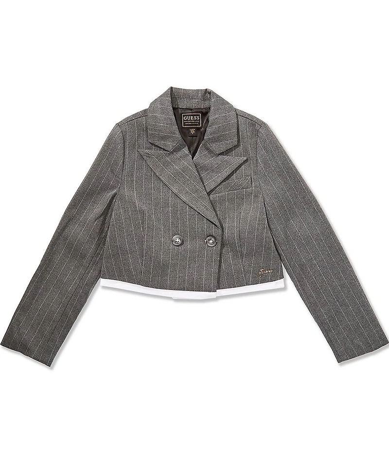 Guess Big Girls Long-Sleeve Pinstriped Cropped Blazer