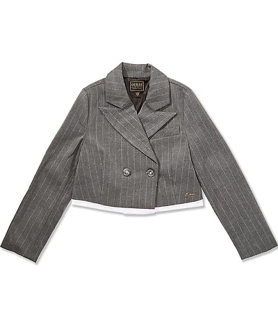 Guess Big Girls Long-Sleeve Pinstriped Cropped Blazer