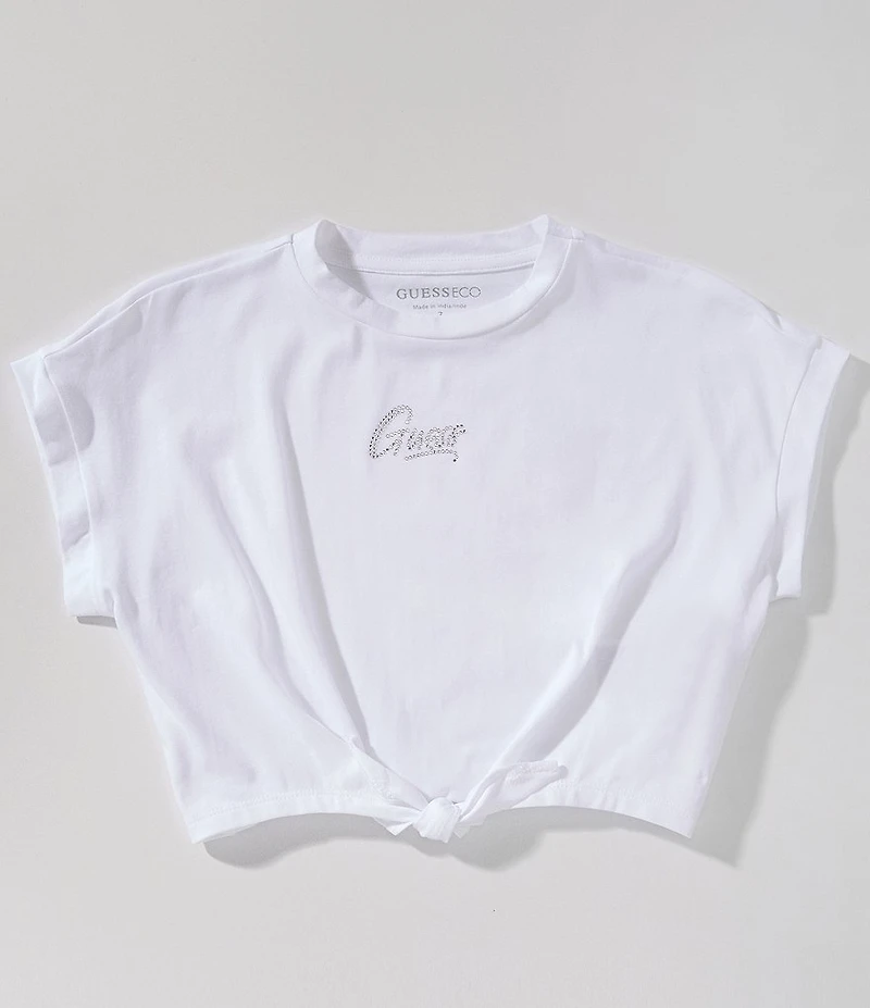 Guess Big Girls Short Sleeve Knot Rhinestone Logo T-Shirt