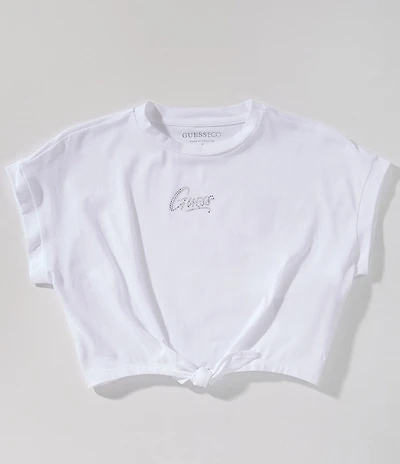 Guess Big Girls Short Sleeve Knot Rhinestone Logo T-Shirt