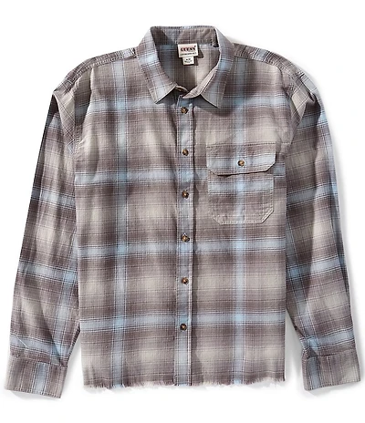 Guess Boxy Fit Cropped Long Sleeve Plaid Woven Shirt