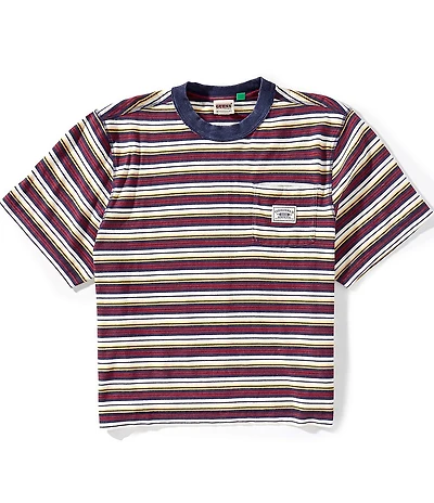 Guess Boxy Fit Cropped Striped Graphic Logo Short Sleeve T-Shirt