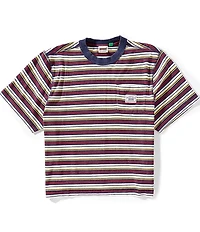 Guess Boxy Fit Cropped Striped Graphic Logo Short Sleeve T-Shirt