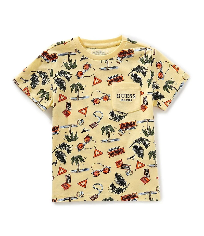 Guess Little Boys Short Sleeve Tropical Beach Graphic Print T-Shirt