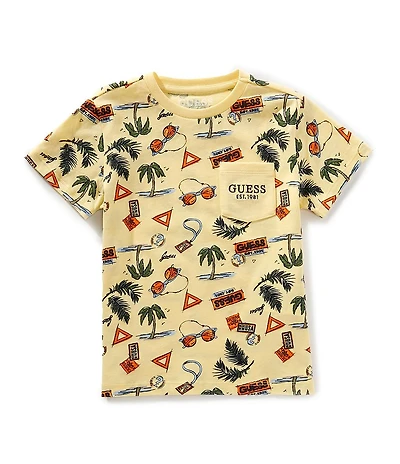 Guess Little Boys Short Sleeve Tropical Beach Graphic Print T-Shirt
