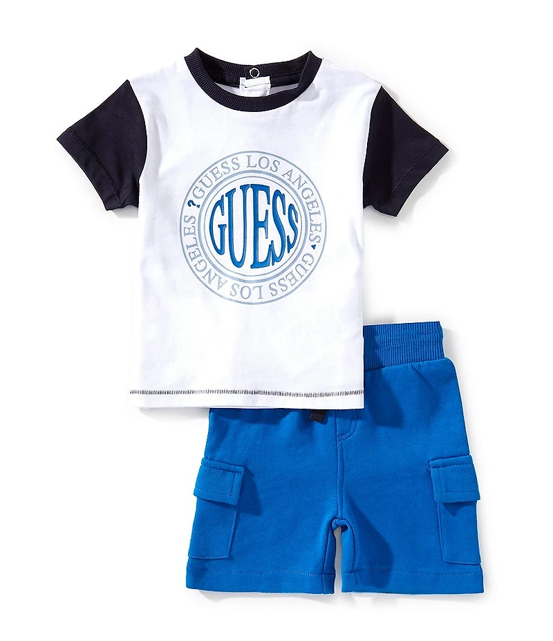 Guess Little Boys Short Sleeve Guess Logo Top & Cargo Short 2-Piece Set