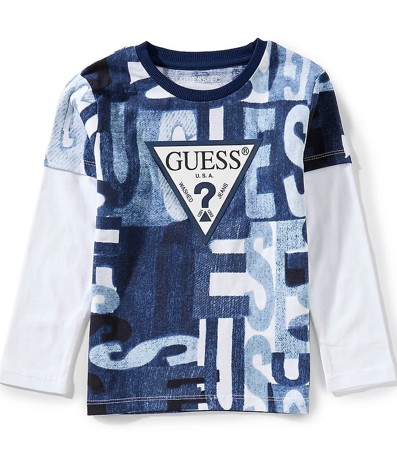 Guess Little Boys AOP Long Sleeve 2FER T-Shirt