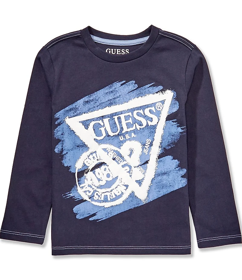 Guess Little Boys Long Sleeve Tri Logo Guess T-Shirt