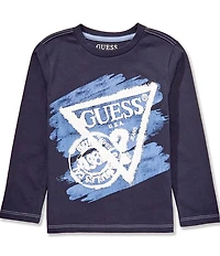 Guess Little Boys Long Sleeve Tri Logo Guess T-Shirt