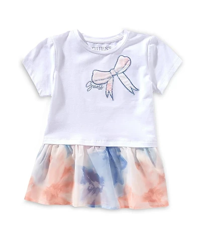Guess Little Girls Short Sleeve Bow-Accented Color Block T-Shirt