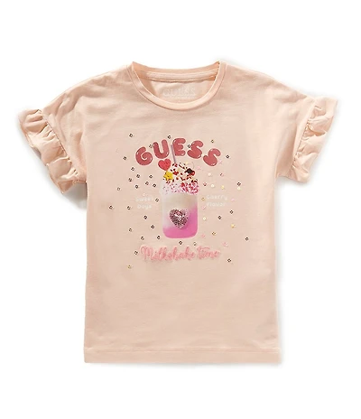 Guess Little Girls Short Sleeve Mixed-Media Graphic Milkshake Jersey T-Shirt