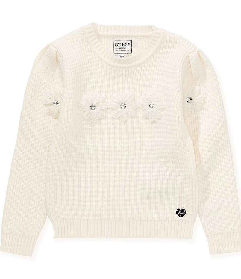 Guess Little Girls Long Sleeve Flower Sweater