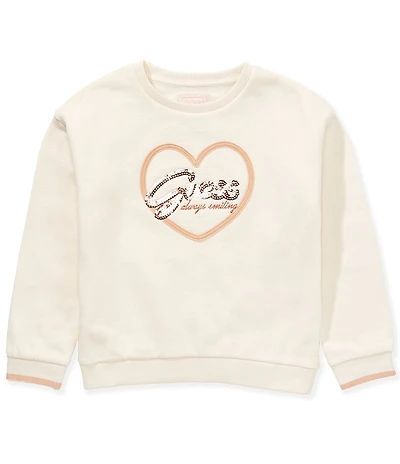 Guess Little Girls Long-Sleeve Logo-Scripted Heart Motif Brushed Fleece Sweatshirt