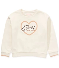 Guess Little Girls Long-Sleeve Logo-Scripted Heart Motif Brushed Fleece Sweatshirt