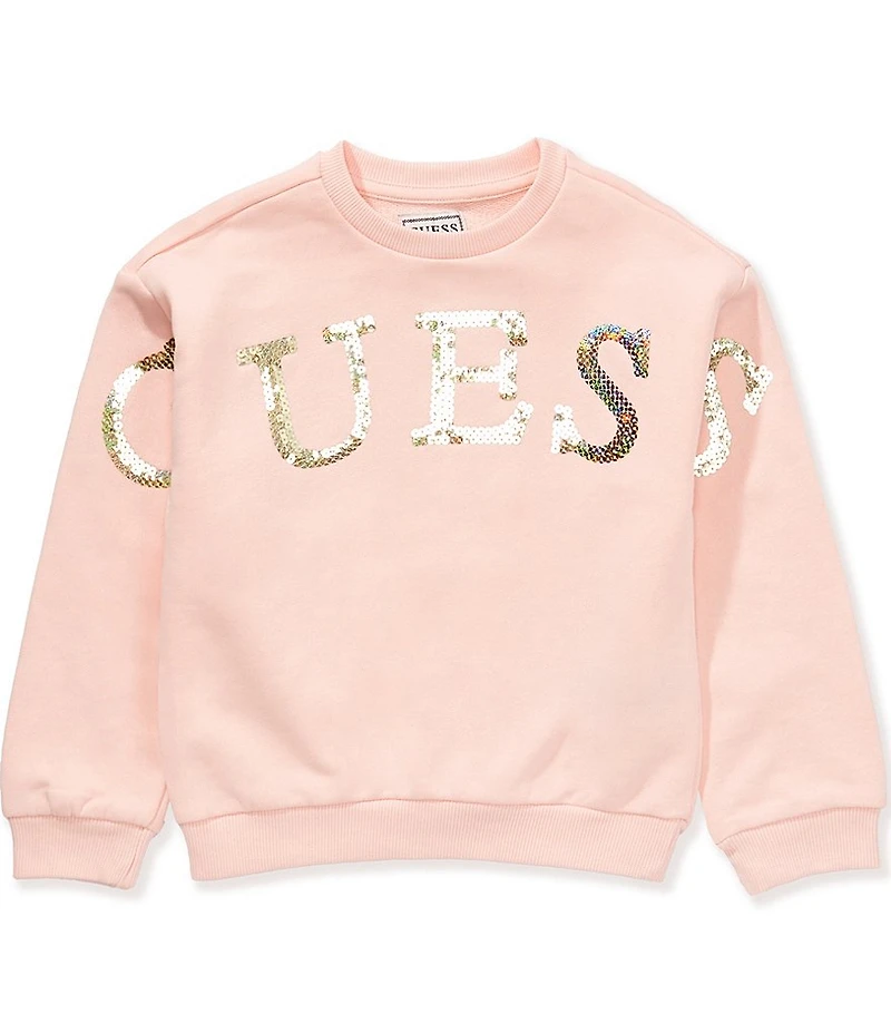 Guess Little Girls Long-Sleeve Sequin-Embellished-Logo-Detailed French Terry Sweatshirt