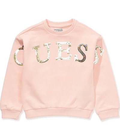 Guess Little Girls Long-Sleeve Sequin-Embellished-Logo-Detailed French Terry Sweatshirt