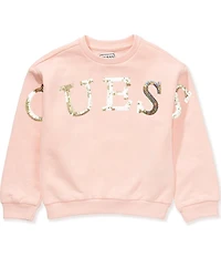Guess Little Girls Long-Sleeve Sequin-Embellished-Logo-Detailed French Terry Sweatshirt