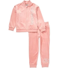 Guess Little Girls Long-Sleeve Sequin-Embellished-Logo Velour Jacket & Matching Velour Jogger Pants Set