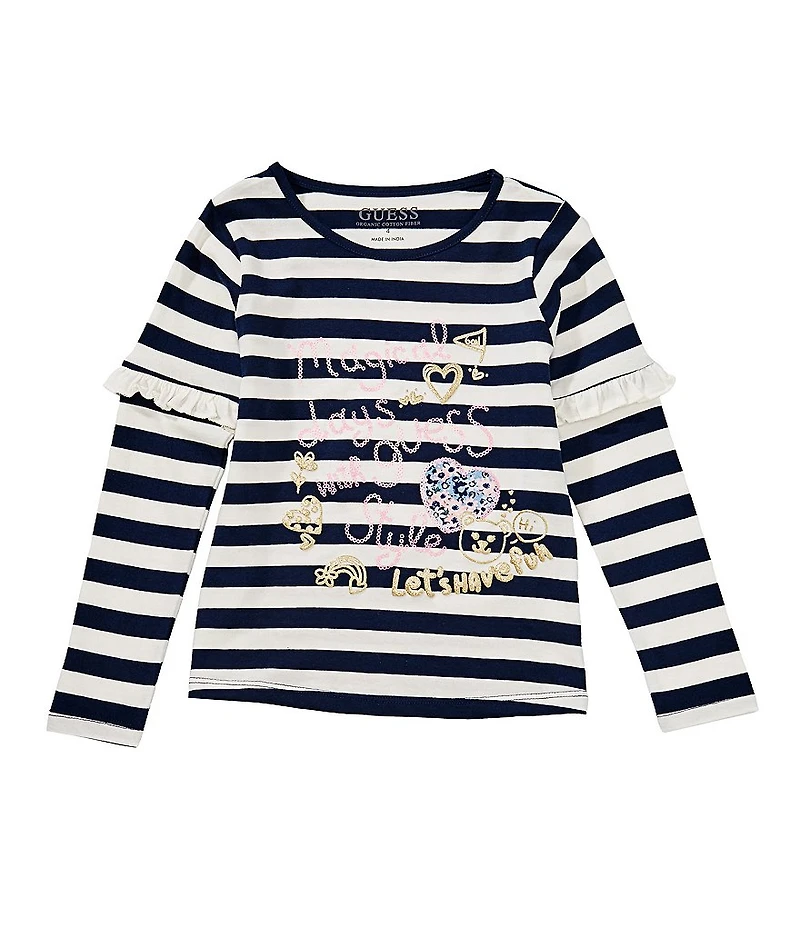 Guess Little Girls Long Sleeve Yarn Dye Stripes T-Shirt