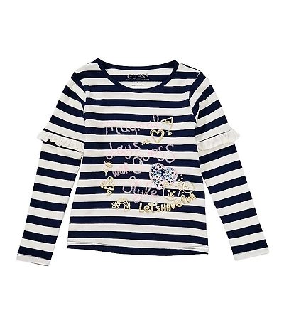 Guess Little Girls Long Sleeve Yarn Dye Stripes T-Shirt