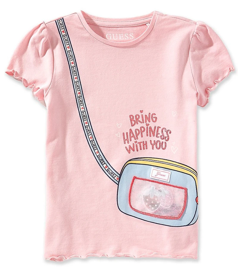 Guess Little Girls Short Sleeve Foil Print Satin Patch T-shirt