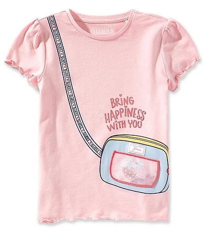 Guess Little Girls Short Sleeve Foil Print Satin Patch T-shirt