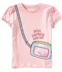 Guess Little Girls Short Sleeve Foil Print Satin Patch T-shirt