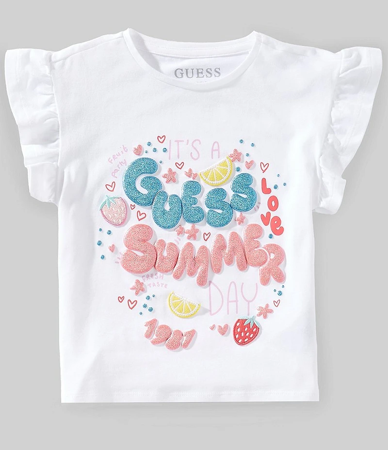 Guess Little Girls Short Sleeve Lemon Embroidered Terry Patch Tee