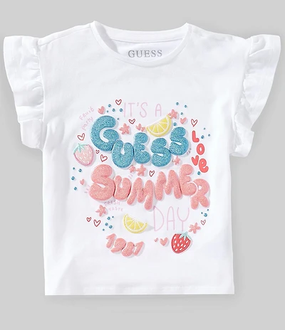 Guess Little Girls Short Sleeve Lemon Embroidered Terry Patch Tee