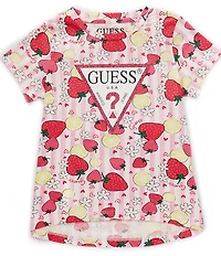 Guess Little Girls Short Sleeve Strawberry Lemon Glitter Print T-Shirt