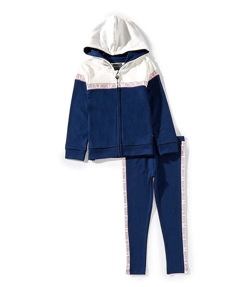 Guess Little Girls Long-Sleeve Printed-Logo Hooded Jacket & Matching Leggings Set