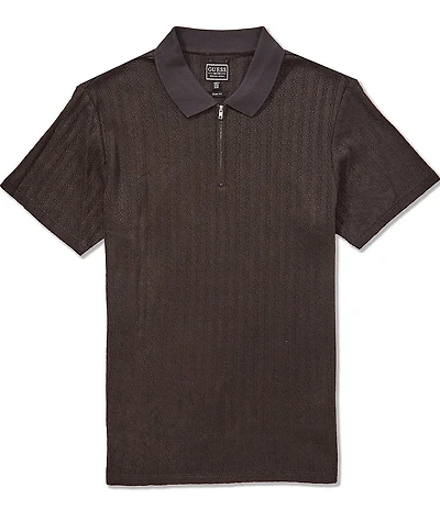 Guess Short Sleeve Grady Rib Zip Polo Shirt