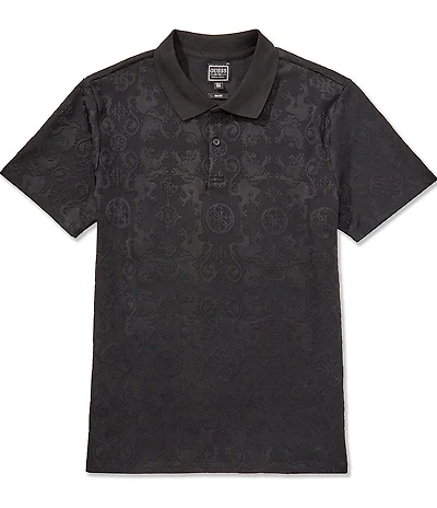 Guess Short Sleeve Tonal Jacquard Knit Polo Shirt