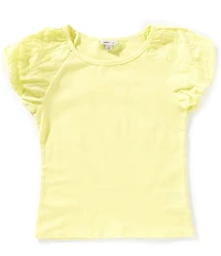 Habitual Big Girls Short Bubble Sleeve Knit Woven Top